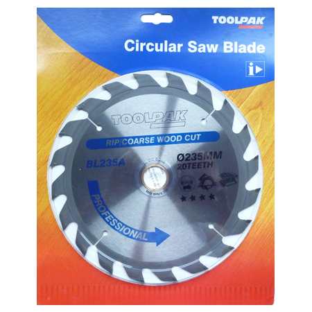 TCT Circular Saw Blade 235mm x 30mm x 20T Professional Toolpak 